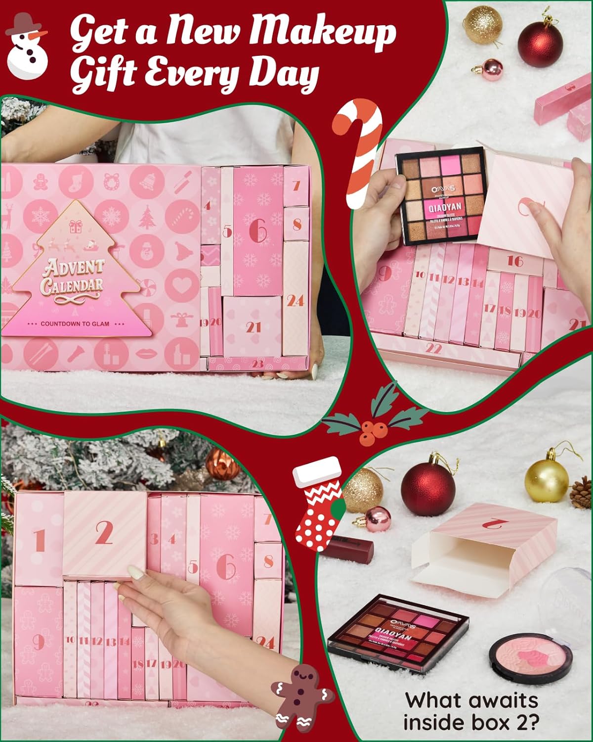 Makeup Advent Calendar 2025 Teen Girls Women, 24 Days Beauty Make Up Advent Calendar with Essential Lips, Eyes & Face Kit, Christmas Xmas Countdown Surprise Makeup Gift Set for Women Teen Girls