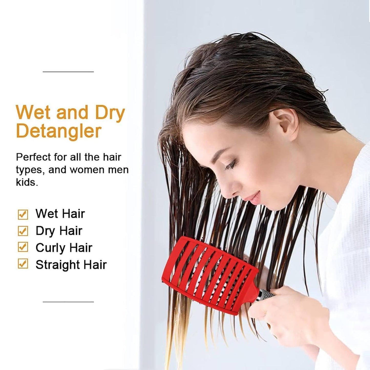 Voremy Magical Brush Detangler, Ultra Detangling Brush, For Wet Or Dry Detangling HairBrush For Men, Women And Kids, Fast Drying Styling Massage curved Hairbrush (Red+Black)