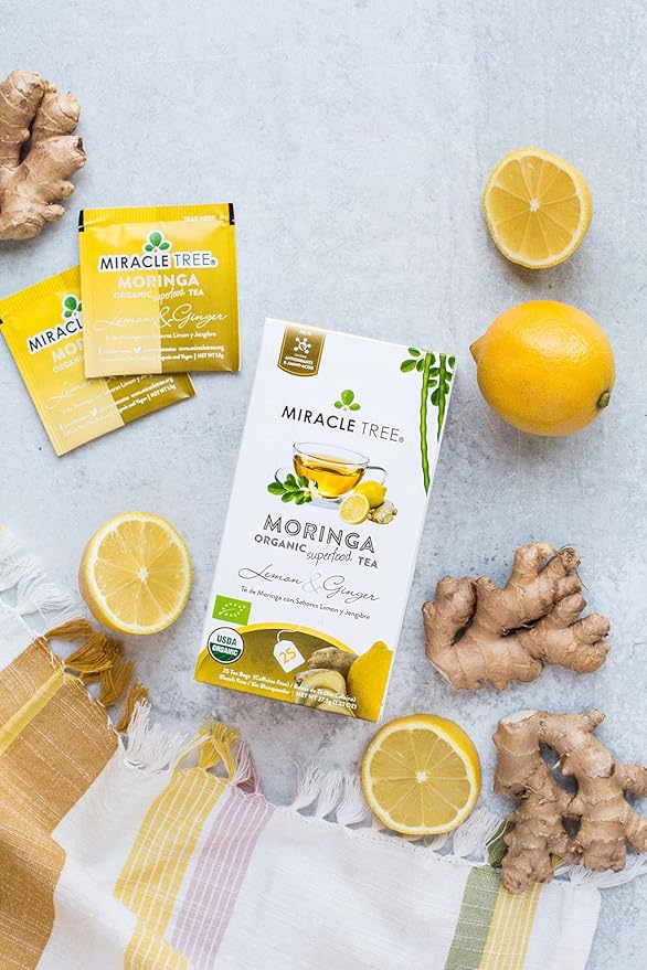 Miracle Tree - 3 Count of Organic Moringa Superfood Tea, 25 Individually Sealed Tea Bags, Lemon & Ginger (Keto, Detox, Energy/Immunity Booster, Vegan, Gluten-Free, Organic, Non-GMO, Caffeine-Free)