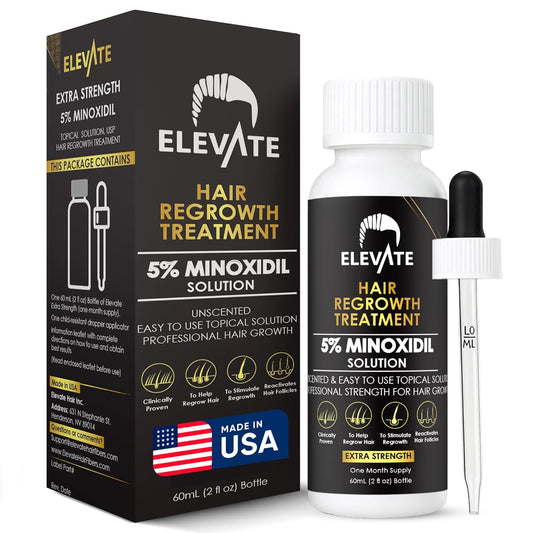 Elevate Hair Regrowth Treatment 5% Minoxidil Solution for Hair Growth - Extra Strength Topical Hair Growth Serum for Thicker, Fuller Hair 2 Fl Oz Made in USA
