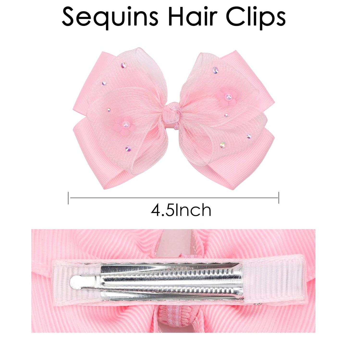 KISZU 4.5 Inch Flower Hair Bow Clips, Organza Bows with Pearls Big Hair Accessories for Baby Girls Kids Children Teens and Women (Pink)