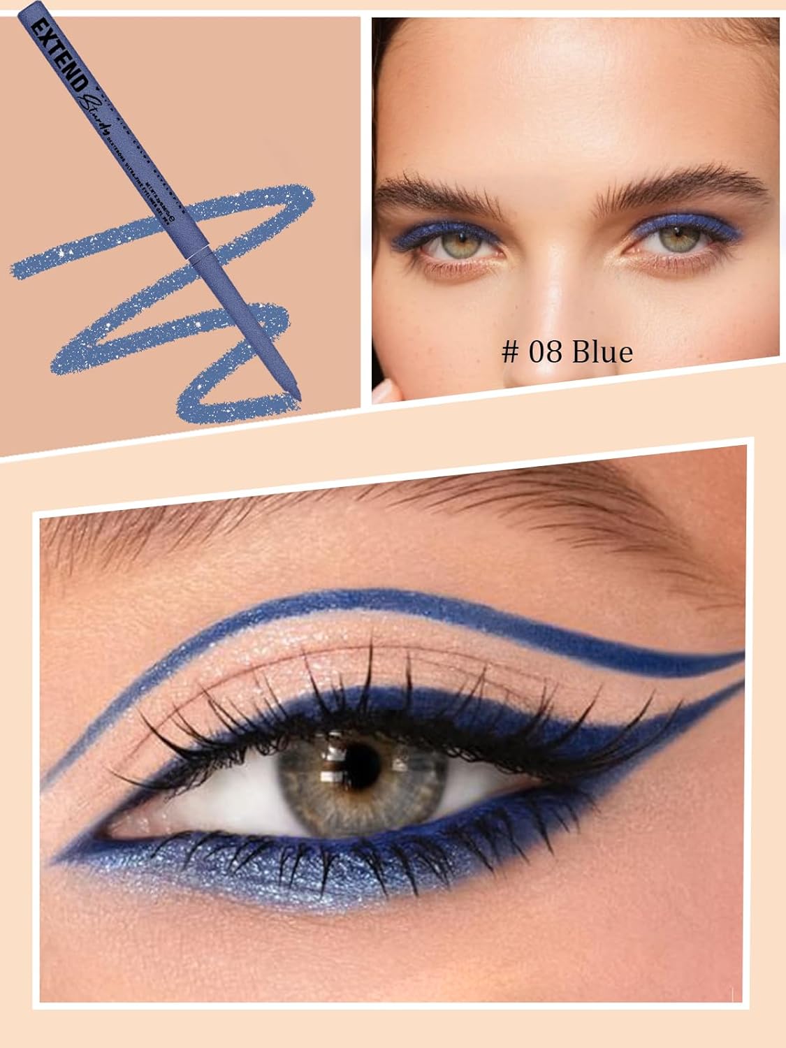 Blue Gel Glitter Eyeliner Pencil, Metallic Waterproof Smudge-Proof Creamy Retractable Smooth Eye Liner pencil, Hypoallergenic Long Lasting Eyeliner Brightener Pen Crayon Eye Makeup Gift for Women#08