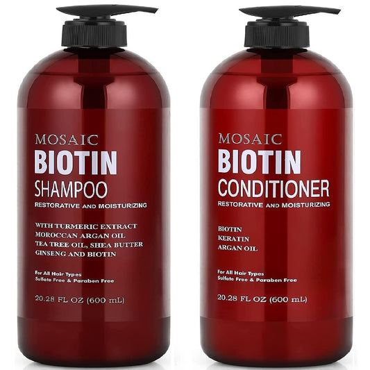 Biotin Shampoo and Conditioner Set for Hair Growth, Thinning Hair Treatment, Hair Thickening Products for Women & Men, Paraben & Sulfate Free, 20.2 FL Oz Each