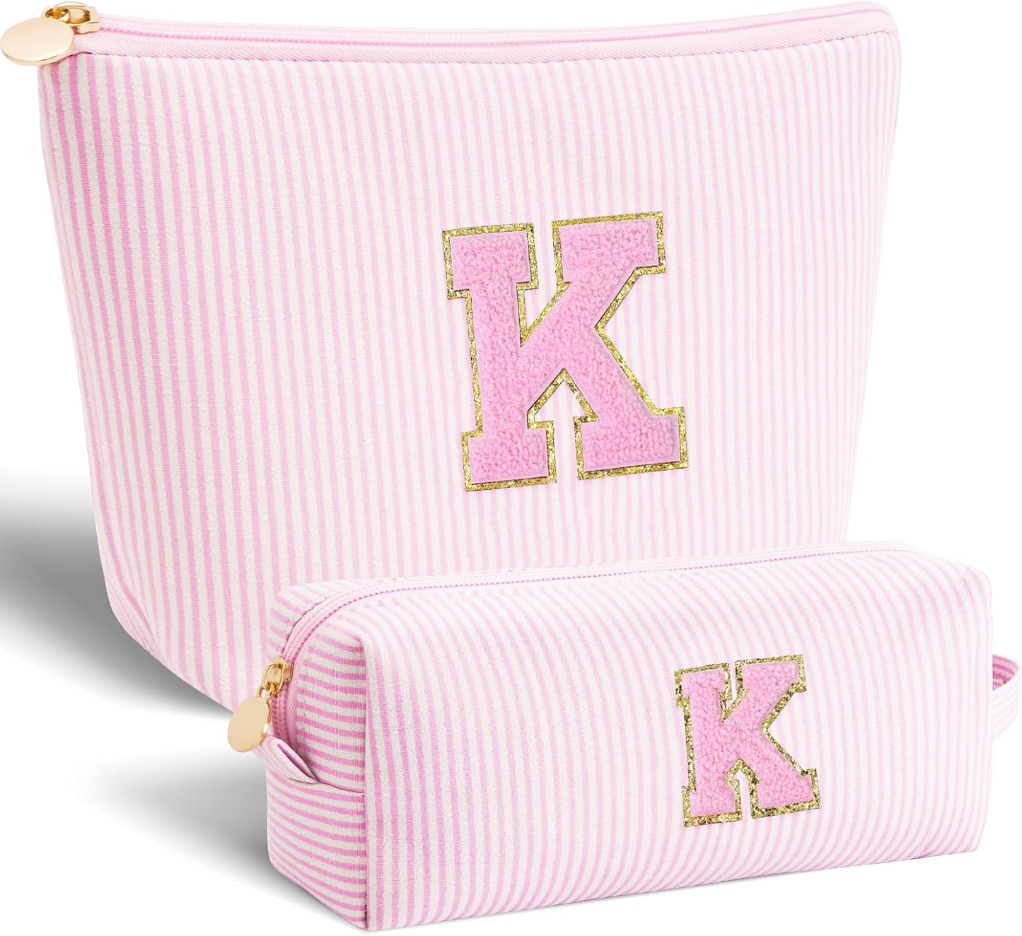 Monogrammed Gifts for Women - Cosmetic Bag for Teen,Initial Cute Makeup Bag Set for Women,Trendy Pouch for Niece Sister Friend Female Her,Birthday Gifts for Daughter - Pink,K