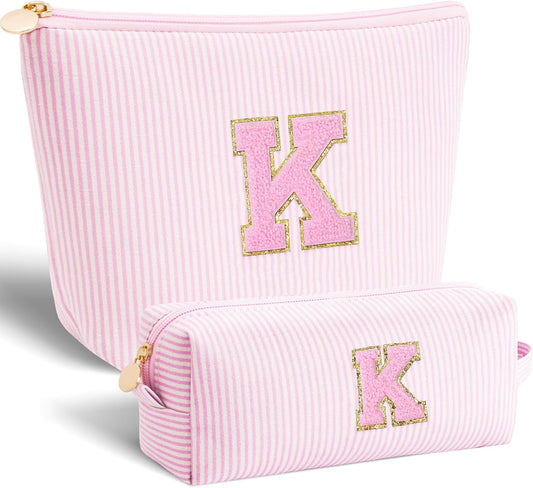 Monogrammed Gifts for Women - Cosmetic Bag for Teen,Initial Cute Makeup Bag Set for Women,Trendy Pouch for Niece Sister Friend Female Her,Birthday Gifts for Daughter - Pink,K