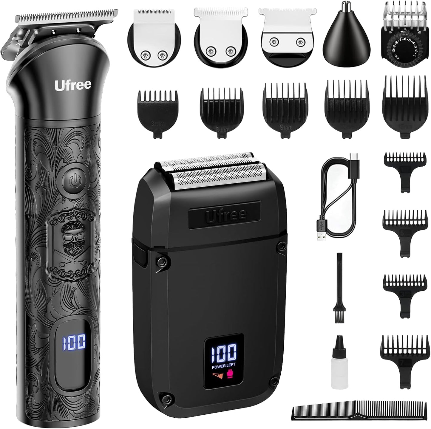 Ufree Beard Trimmer for Men, Foil Shaver Electric Razor, Shavers for Body Face Nose Ear, Cordless Hair Trimmer, Professional Hair Clippers, Mustache Grooming Kit Birthday Gifts for Men