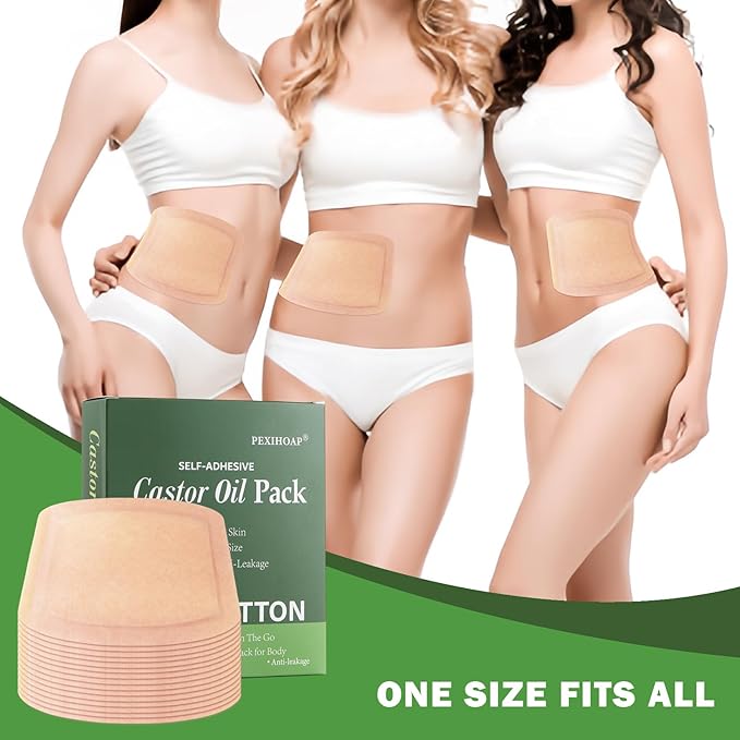 30Pcs Adhesive Castor Oil Patch, Cotton Disposable Castor Oil Pack Wrap for Waist Back Neck Arm Belly