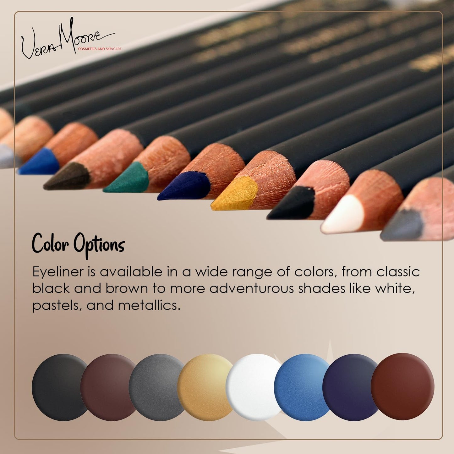 Vera Moore Slim Eye Liner Pencil, Smooth Formula, Hypoallergenic and Vegan, Smudge-Proof and Waterproof Application, Bold and Defined Lines Eyeliner, (0.05 Oz) (Toast Eyeliner)