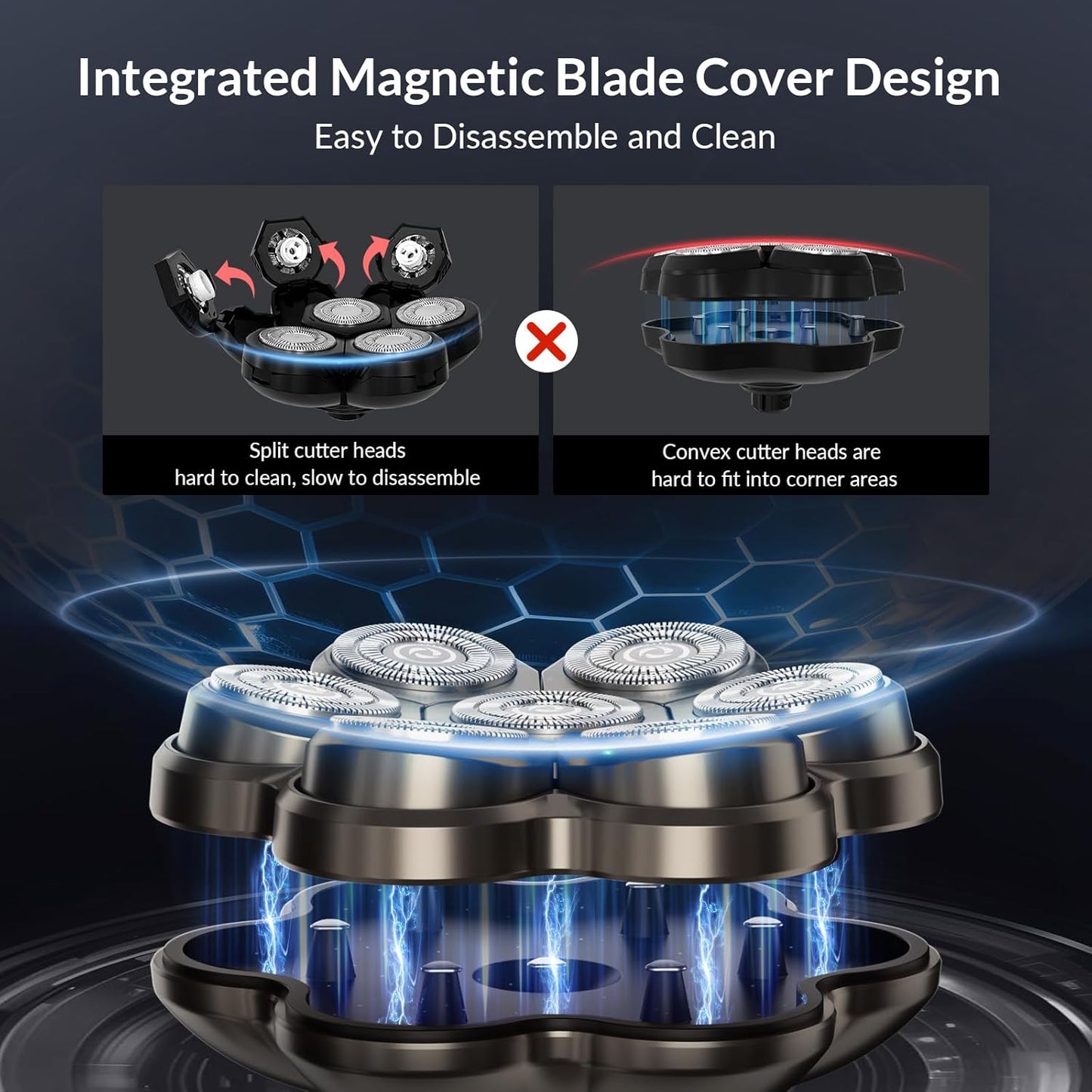 Head Shavers for Bald Men - 7D Arc Magnetic Detachable Electric Razor, Waterproof Wet Dry 5-in-1 Electric Shaving & Grooming Kit, LED Display Rechargeable Head & Body Hair Shaver, Grey