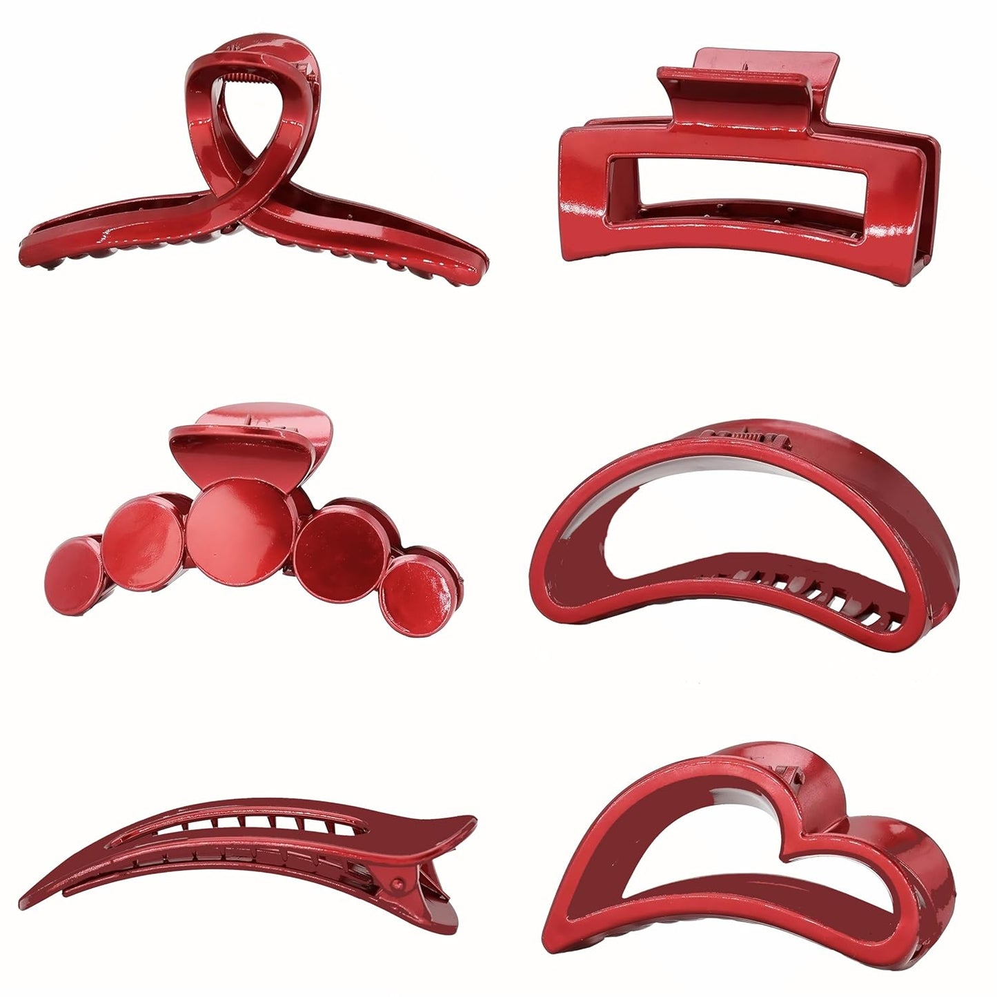 Red Glossy Hair Claw Clips, Light Lightweight Strong Hold Nonslip Claw Hair Clips for Thick Hair & Thin Hair & Curly Hair, 90's Vintage Jaw Clips for Women & Girls (Red Glossy)