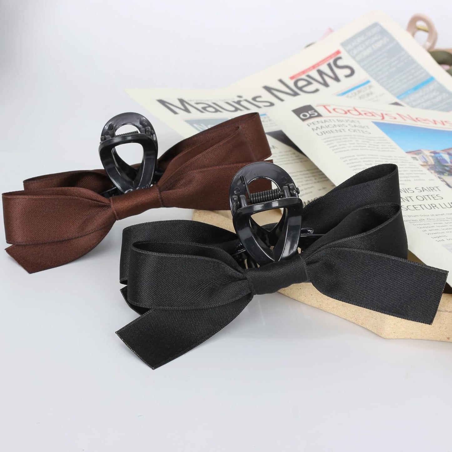 FAELBATY Silky Satin Hair Claw Clips with Big Bows - Non-Slip Claw Clips for Thin or Thick Hair, Gift Set for Women and Girls, Wedding Bridesmaids - 4 PCS