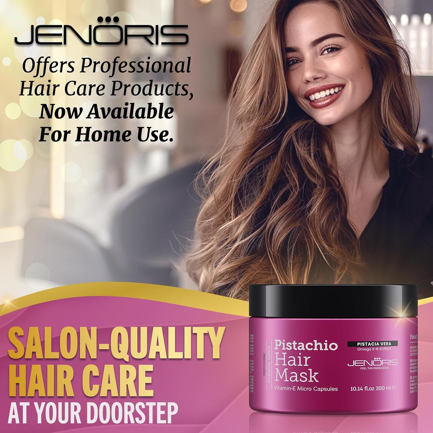 Jenoris Pistachio Hair Mask for Dry Damaged Hair – Deep Conditioning Hair Mask Treatment with Pistachio Oil & Vitamin E, For Color-Treated Hair, For Hair Repair, Paraben & Salt Free, 10.14 Fl Oz