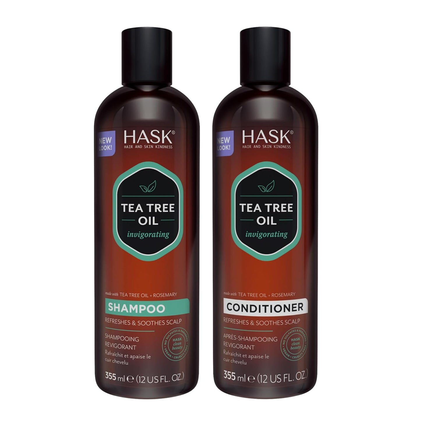 HASK Tea Tree Oil & Rosemary Invigorating Shampoo + Conditioner Set | Refreshes Scalp, Soothes, Sulfate-Free, Paraben-Free, Gluten-Free, Color Safe | 12oz each