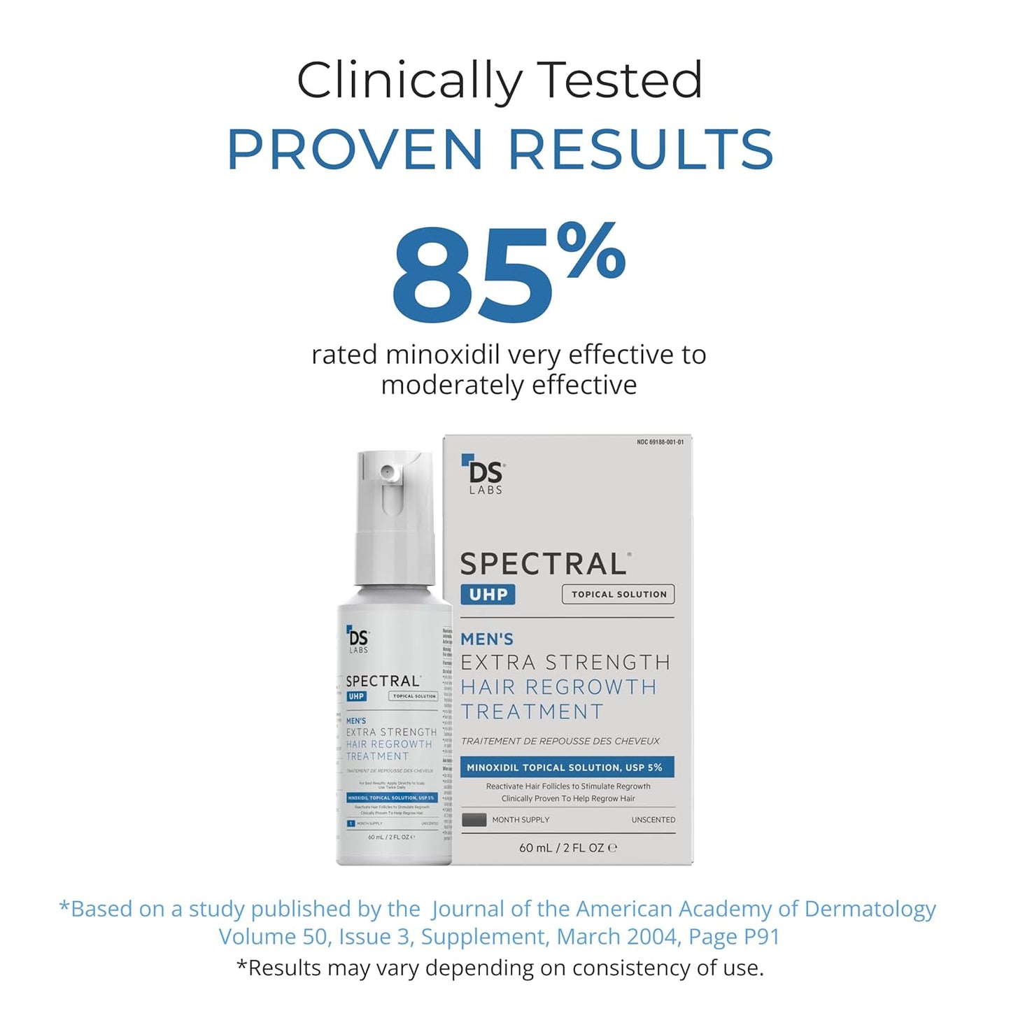 DS Labs Spectral.UHP 5% Minoxidil Hair Density Serum for Men - Extra Strength Topical Formula for Thicker-Looking Hair, Targets Thinning at the Crown Area, With Nanosome Technology, 60mL