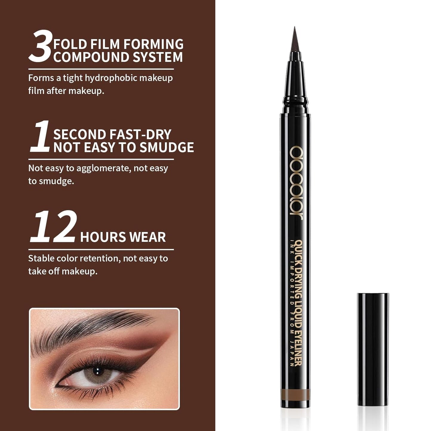 docolor Brown Eyeliner Ultra-Pigmented & Waterproof Eye Liner Quick Drying Liquid Eyeliner Vegan & Cruelty-Free