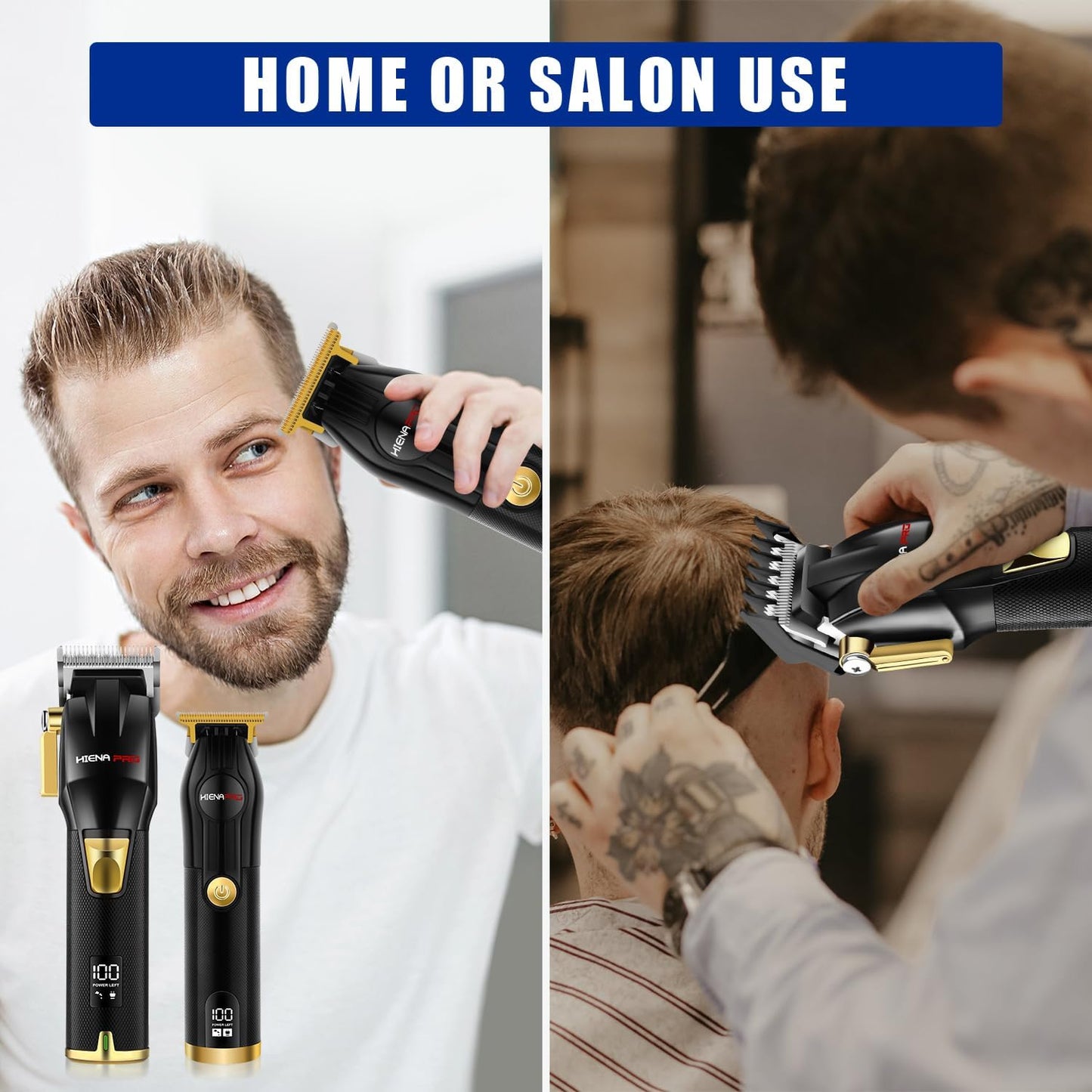HIENA PRO Hair Clippers for Men, T Liners Trimmer Set, Professional Cordless Rechargeable Barber Cutting Kit With LED Display, Gifts