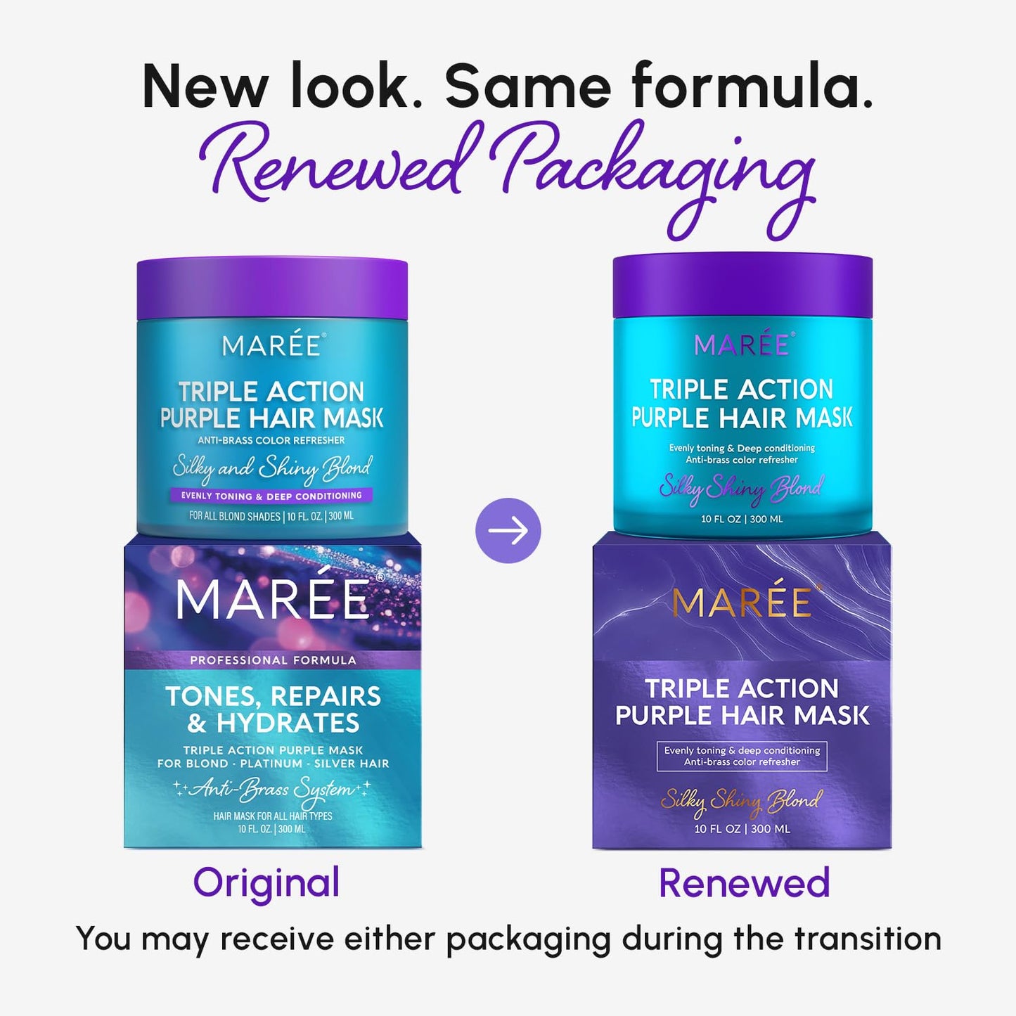 MAREE Deep Conditioning Purple Hair Mask for Blonde Hair – Purple Toner for Brassy, Bleached, Silver, or Color Treated Hair – Hair Repair Mask Keratin Hair Treatment – Matizador Para Cabello Rubio