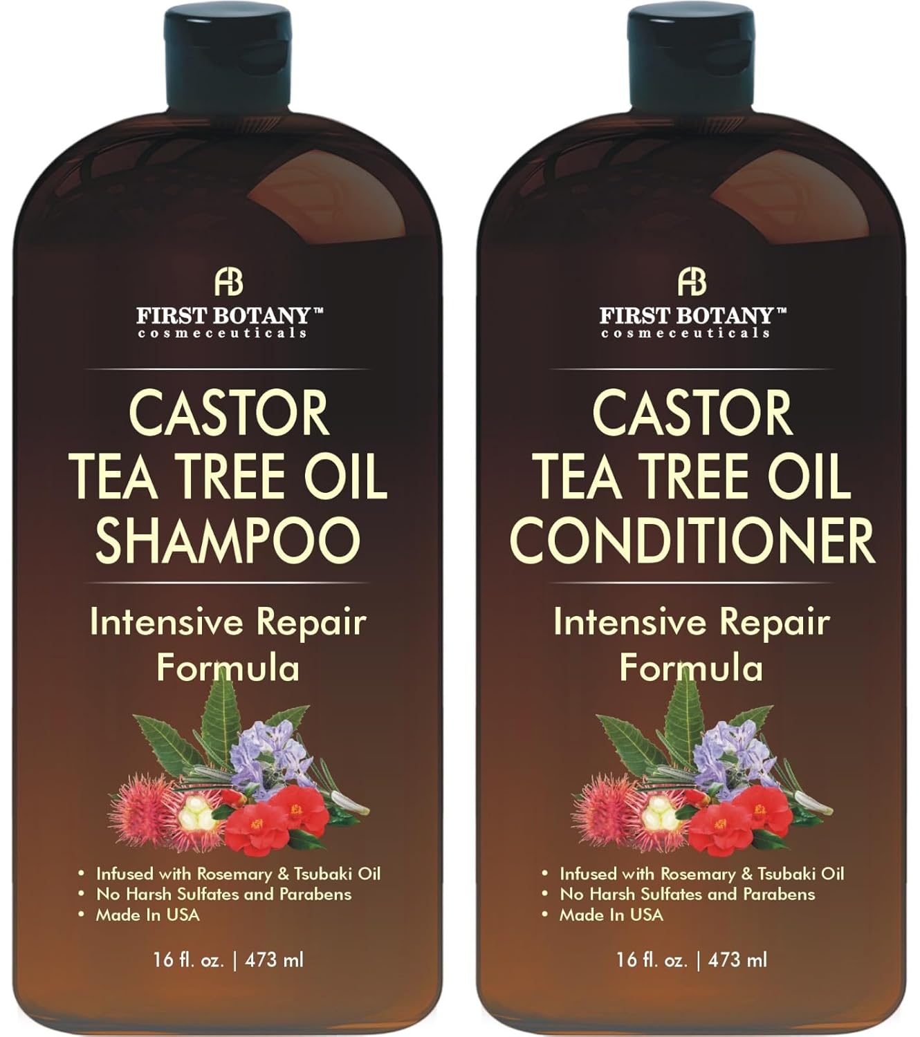 Castor Tea Tree Shampoo Conditioner - An Anti Hair Loss Set Thickening formula For Hair Regrowth, Anti Thinning Sulfate Free For Men & Women Anti Dandruff Treatment - 16 oz
