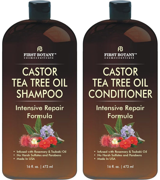 Castor Tea Tree Shampoo Conditioner - An Anti Hair Loss Set Thickening formula For Hair Regrowth, Anti Thinning Sulfate Free For Men & Women Anti Dandruff Treatment - 16 oz