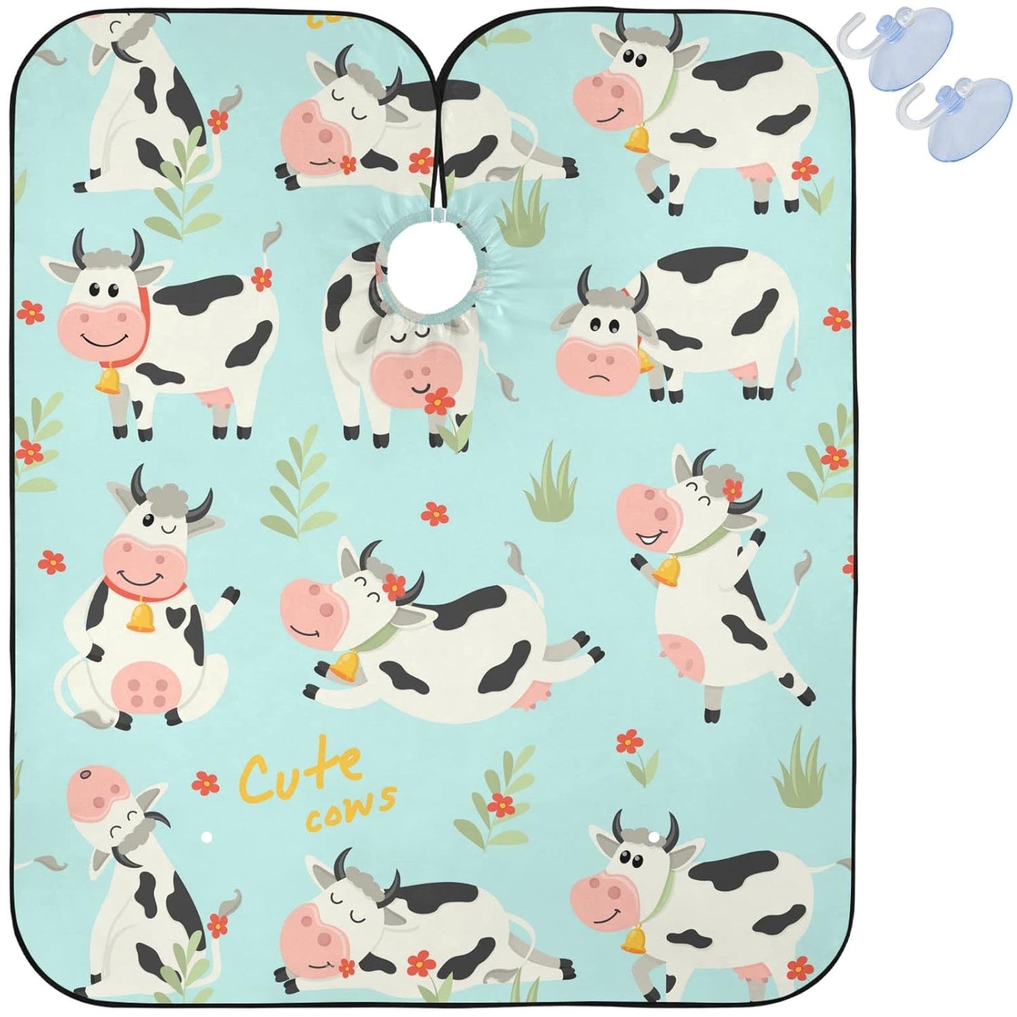 visesunny Barber Cape Cute Cow Character Polyester Hair Cutting Salon Cape Apron Anti-Static Haircut Water-Resistant Shaving Cloth Beard Shaving Bib Hairdressing Cape
