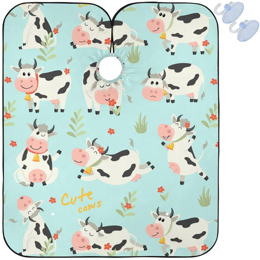 visesunny Barber Cape Cute Cow Character Polyester Hair Cutting Salon Cape Apron Anti-Static Haircut Water-Resistant Shaving Cloth Beard Shaving Bib Hairdressing Cape