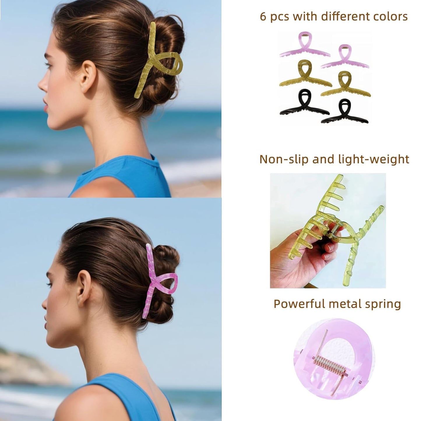 Large Hair Claw Clips Non-Slip Large Claw Hair for Women and Girls, Strong Hold Banana Jaw Clips for women 6 pcs