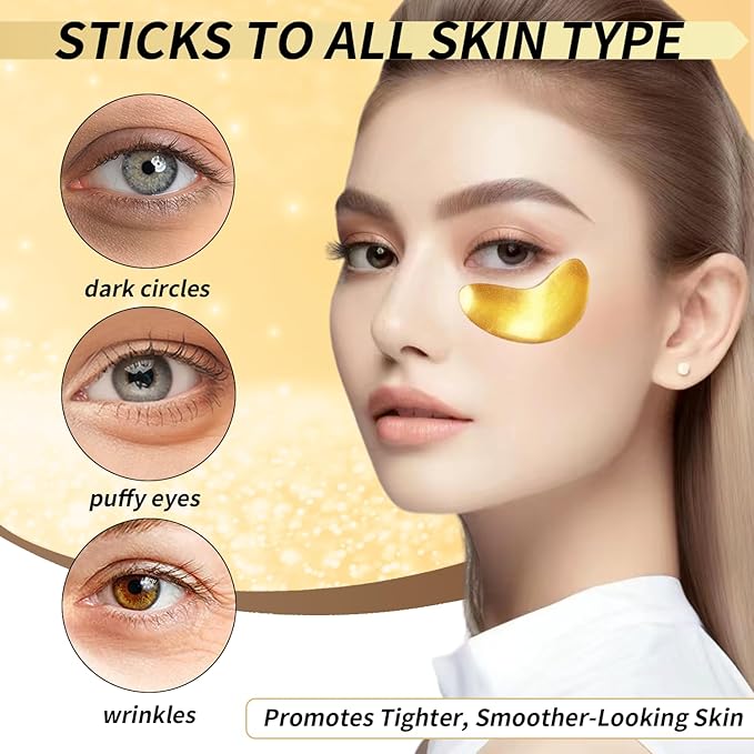 Under Eye Patches, Dermatology Golden Eye Mask with Amino Acid & Collagen, Cooling Eye Care for Wrinkles, Puffy Eyes & Dark Circles, Skincare Treatment, Gift for Women, 20 Pairs