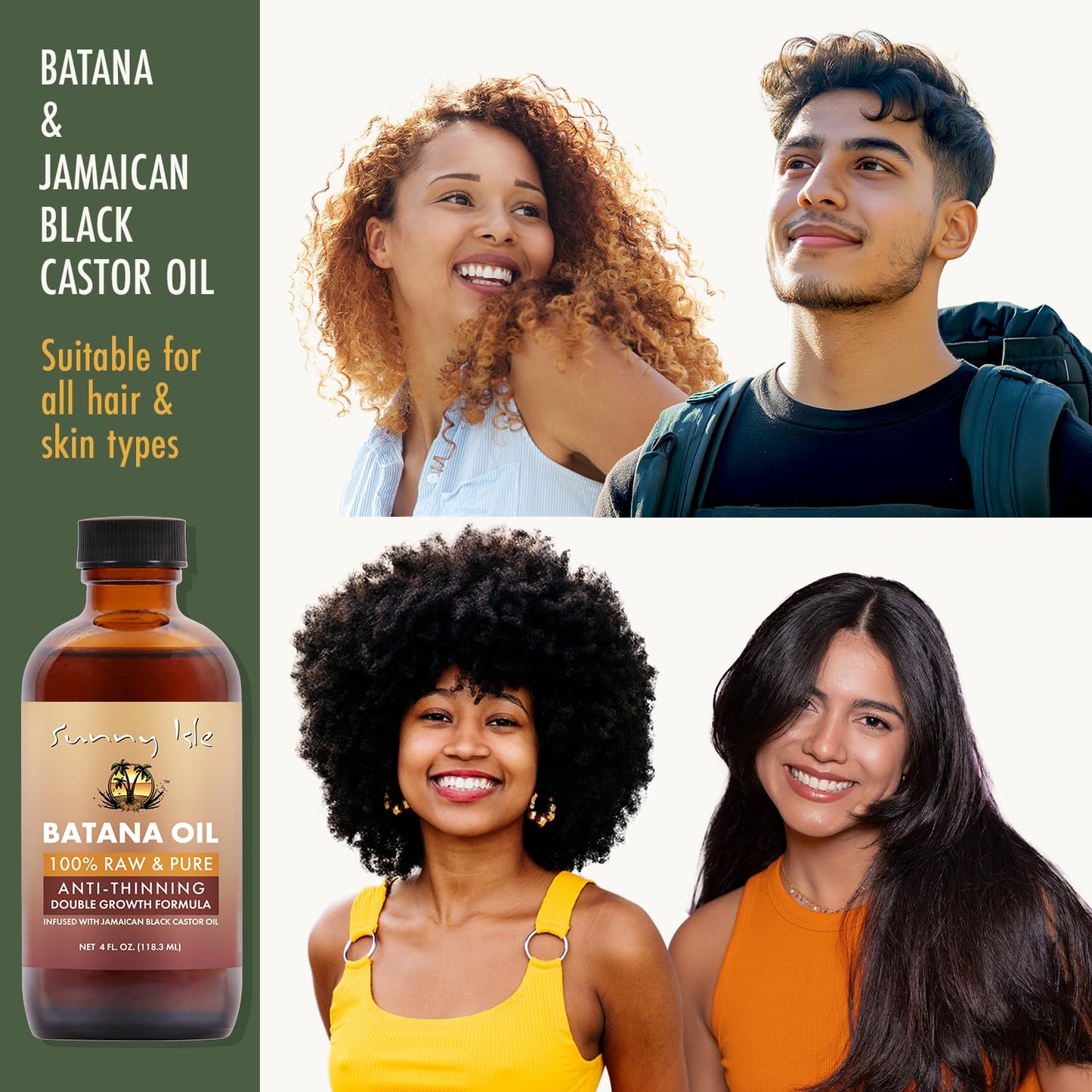Sunny Isle Batana Oil Infused with Jamaican Black Castor Oil 4oz | Anti-Thinning Double Growth Formula