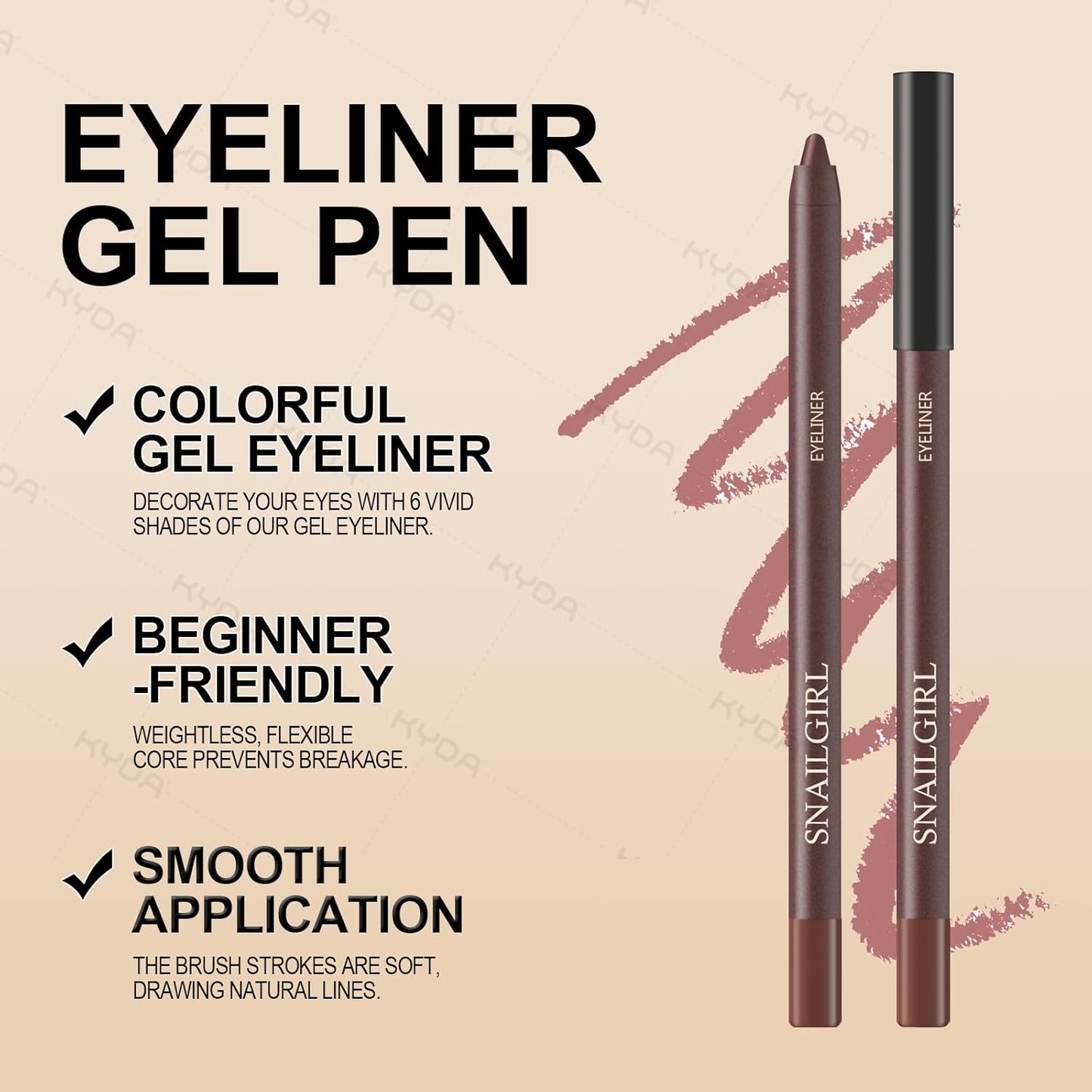 KYDA 2 Pcs Gel Eyeliner Pencil, Smooth Creamy Matte Gel Eyeliner with Sharpener, Multi-Use Sharpenable Eye Liner, Lasting Waterproof Smudge Proof, High Pigmented Waterline Eyes Makeup Pen, STONE