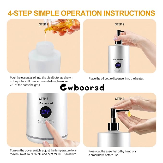 Oil Warmer for Massage, Massage Oil Warmer for Scented Oil, Oil Warmer, Body Oils Heater for Spa, Salon,with 2 Oil Bottle Dispensers, 1 White Funnel,Temperature Control, Atmosphere Lights, Silver