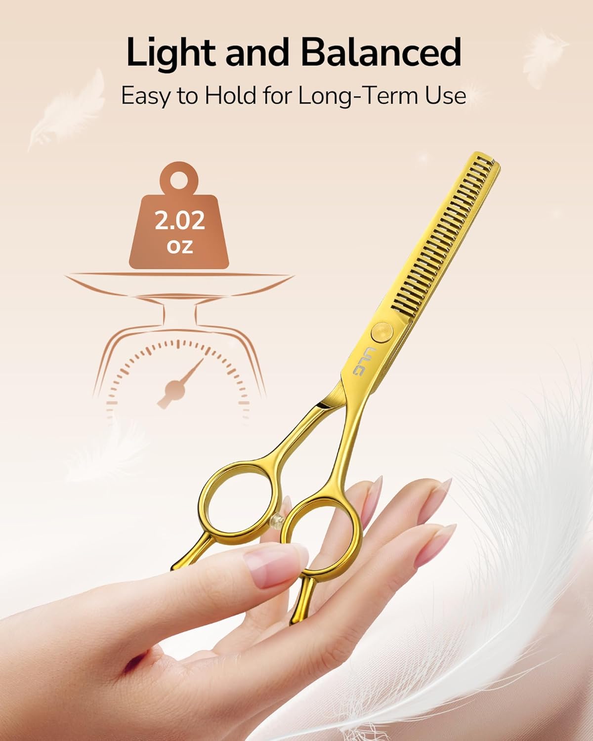 ULG Professional Texturizing & Thinning Shears - 6.5’’ Hair Cutting Scissors, Ultra Sharp Japanese Stainless Steel, Ambidextrous Ergonomic Handle for Barbers, Stylists, Salon & Home Use, Gold
