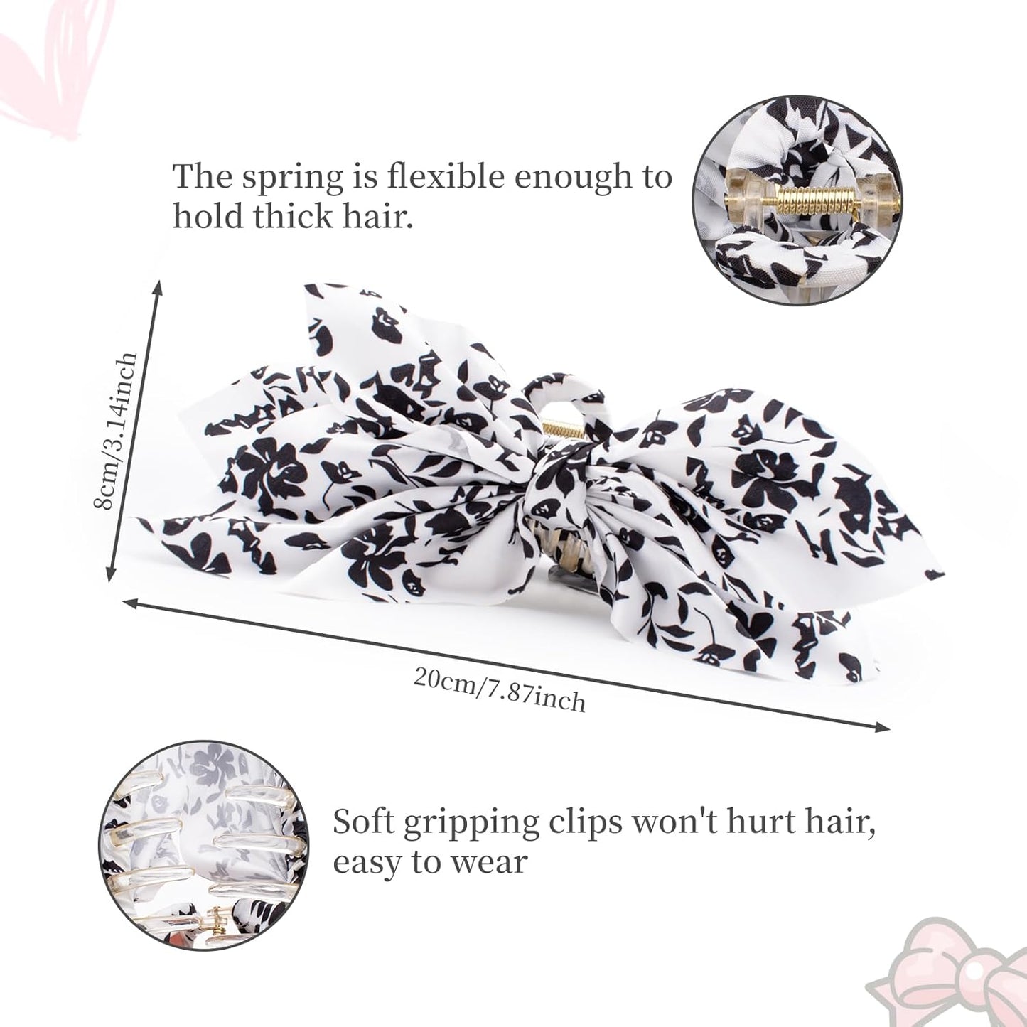 Bow Claw Clips Bow Hair Clips Black White 1PCS Big Hair Bows for Women Butterfly Styling Large Hair Clips for Thick Hair for Girls Hair Accessories for Teens