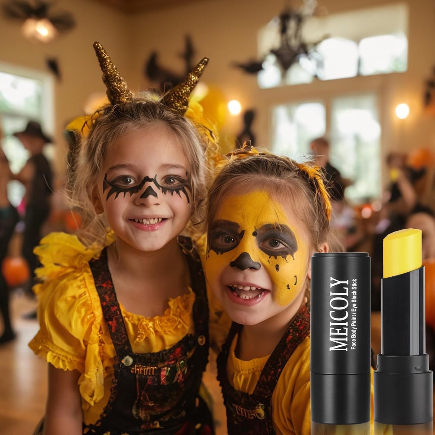 MEICOLY Yellow Face Paint Stick for Halloween SFX Lion Tiger Cosplay Makeup,Yellow Body Paint Stick for Field Day,Face Painting for Adults Kids,Waterproof Eye Black Baseball Softball Football Lacrosse
