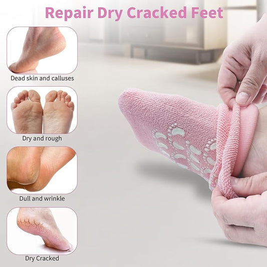 11" Large Silicone Moisturizing Socks for Women - 2Pairs Soft Gel Foot Moisturizing Socks for Dry Cracked Feet