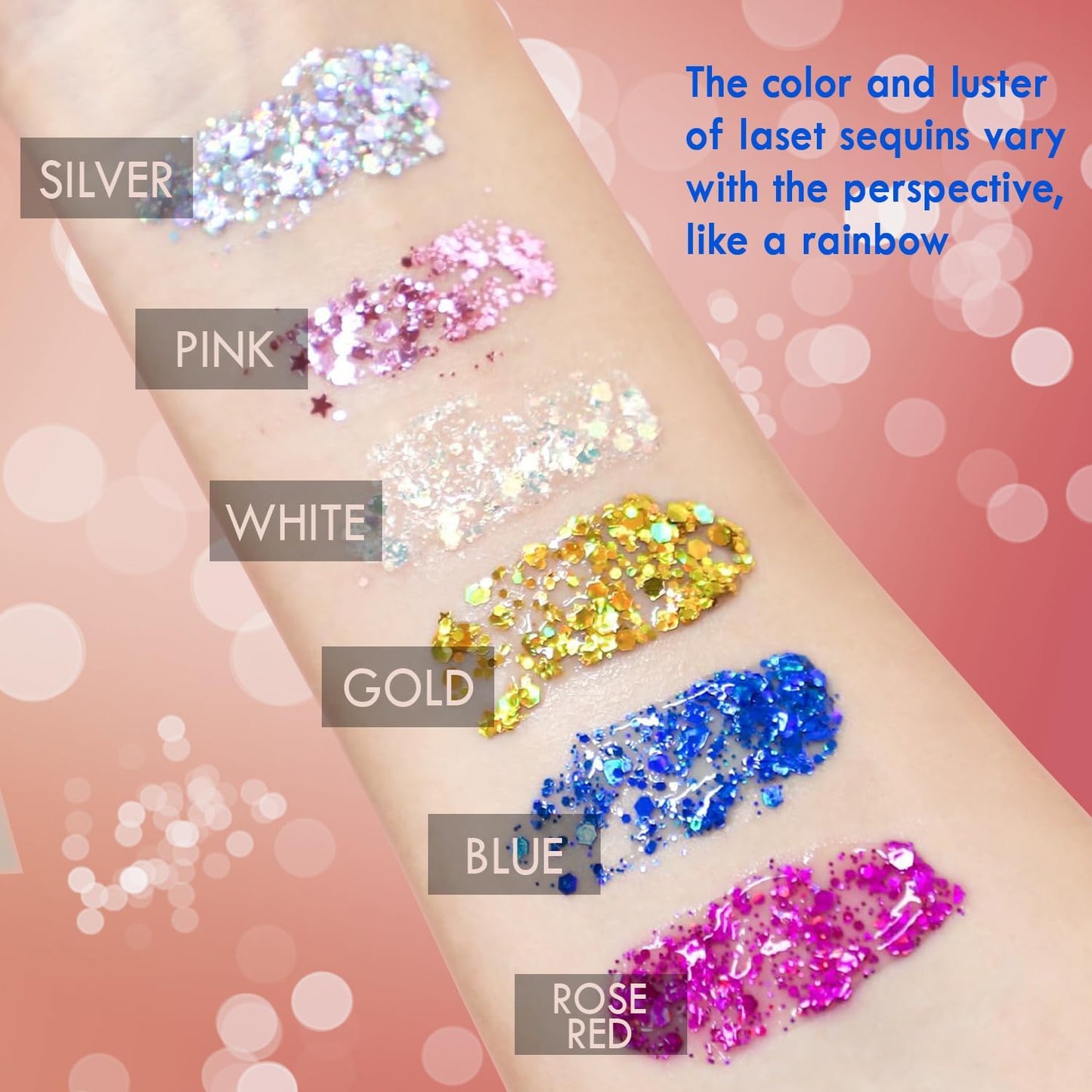 JASSINS 2PCS Body Glitter, 100ml Silver and White Face Glitter for Women Girls Kids, Glitter Gel Makeup Tween Gifts, Singer Concerts Festival Rave Accessories, Chunky Mermaid Sequins Glitter