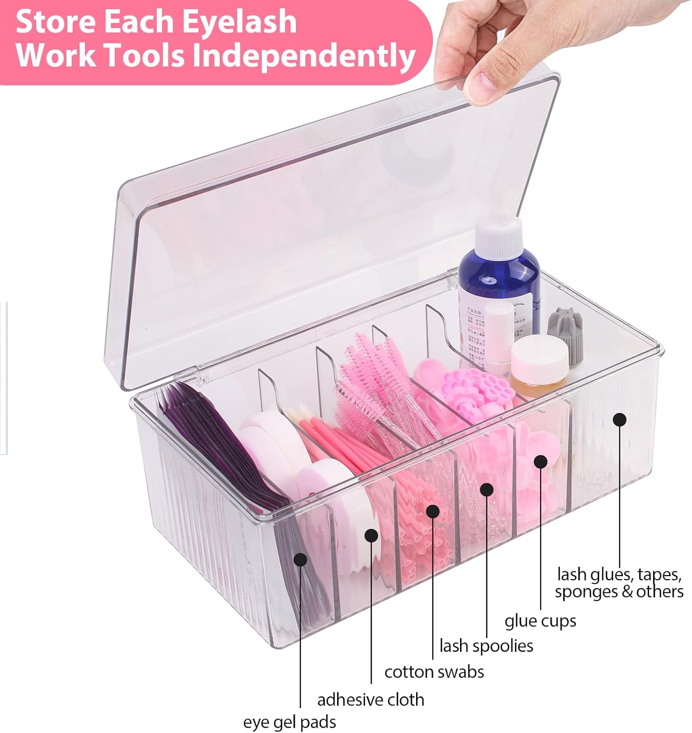 Lash Cart Organizer For Lash Techs,Acrylic Lashes Extension Organizers and Storage for Do Your Own Lashes and Brows at Home,Clear Container for False Eyelash Supplies, Separated Lashs Organizers Boxes