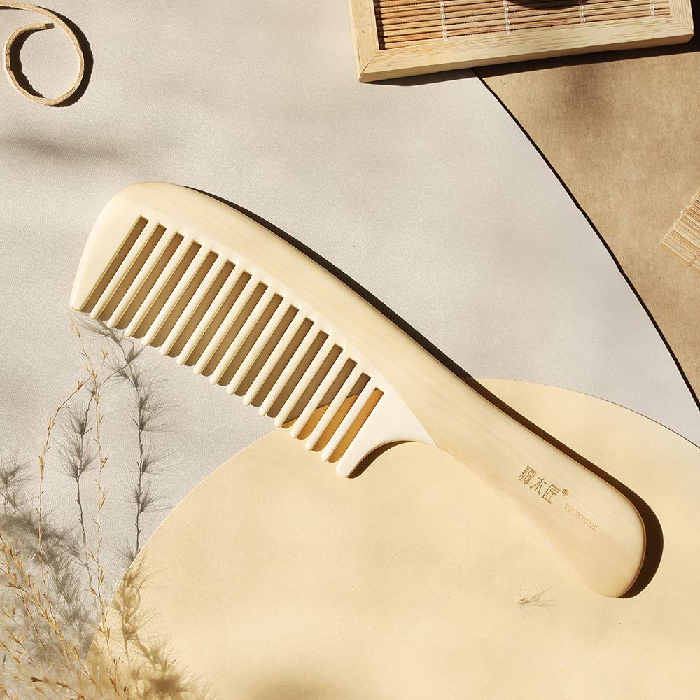 TAN MUJIANG Wood Wide Tooth Hair Comb for Curly Hair Natural Water Boxwood Anti-static YHSHY0202