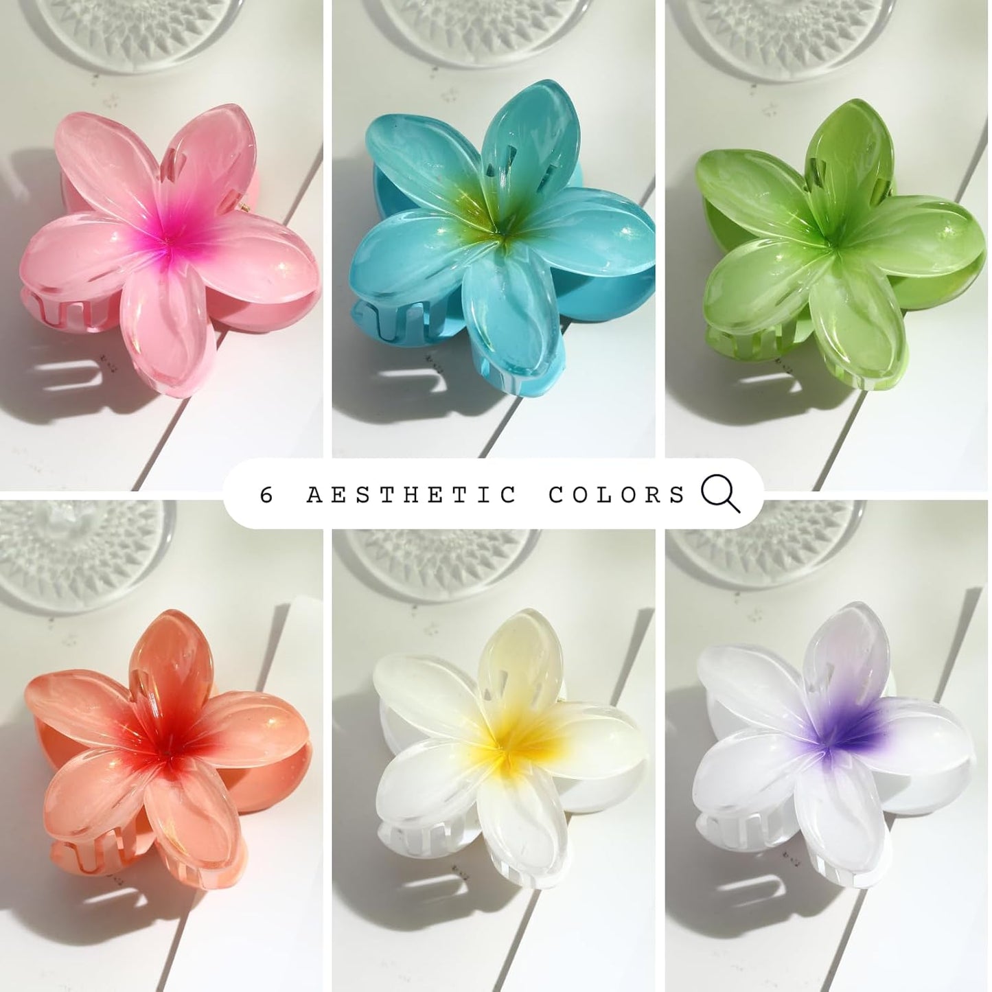 Hawaiian Flower Hair Clips – 6 Pack Colorful Claw Clips for Women & Girls, Large Aesthetic Hair Accessories for Thick or Thin Hair, Summer Beach Vacation Gift
