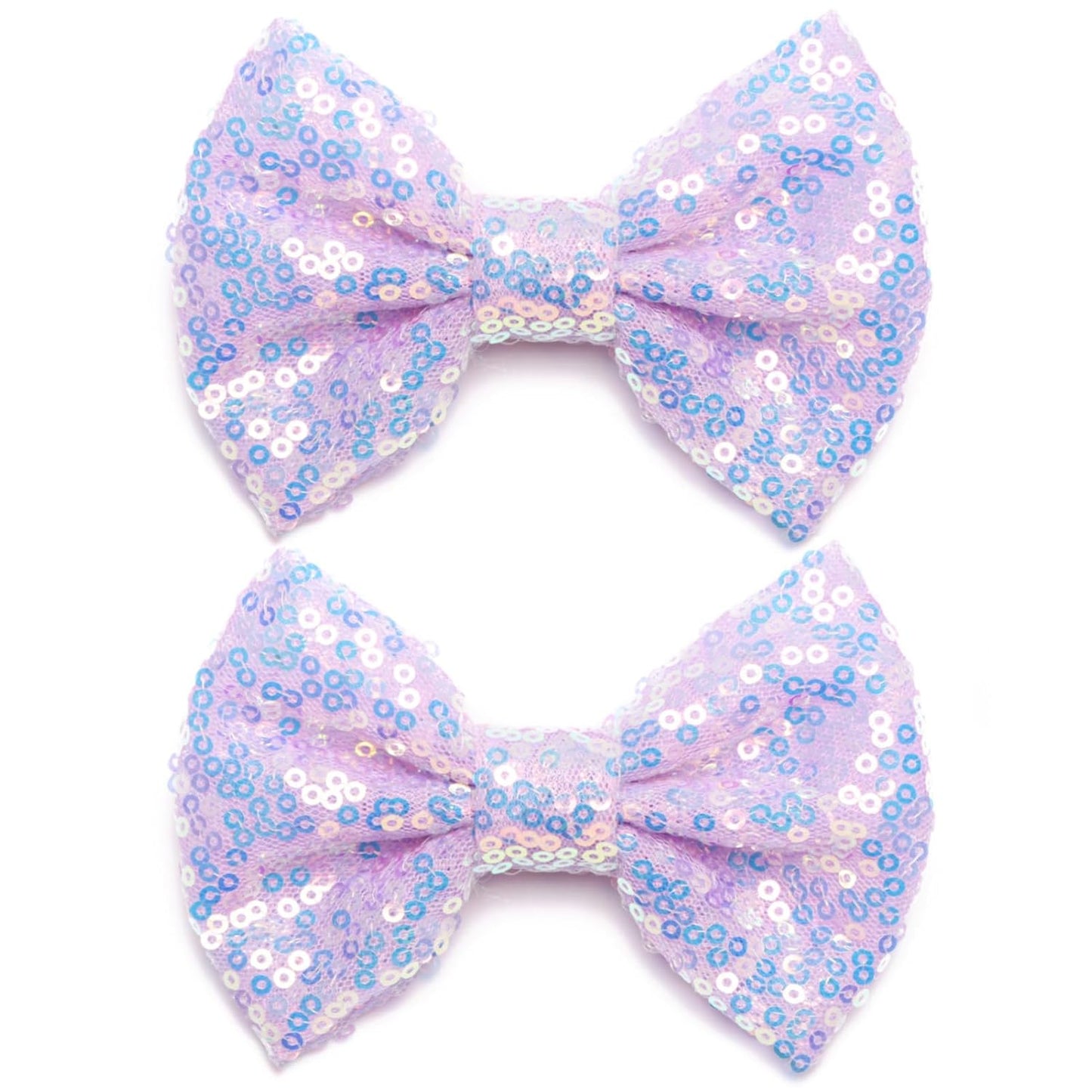KISZU 4 Inch Sequin Glitter Hair Bows Clips, Sparkling Bling Little Bow HairPins Hair Accessories for Baby Girls Kids Children Teens and Women (Light Purple)