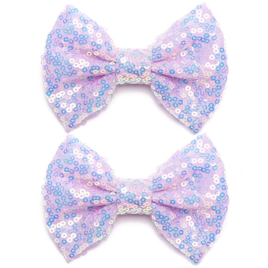 KISZU 4 Inch Sequin Glitter Hair Bows Clips, Sparkling Bling Little Bow HairPins Hair Accessories for Baby Girls Kids Children Teens and Women (Light Purple)