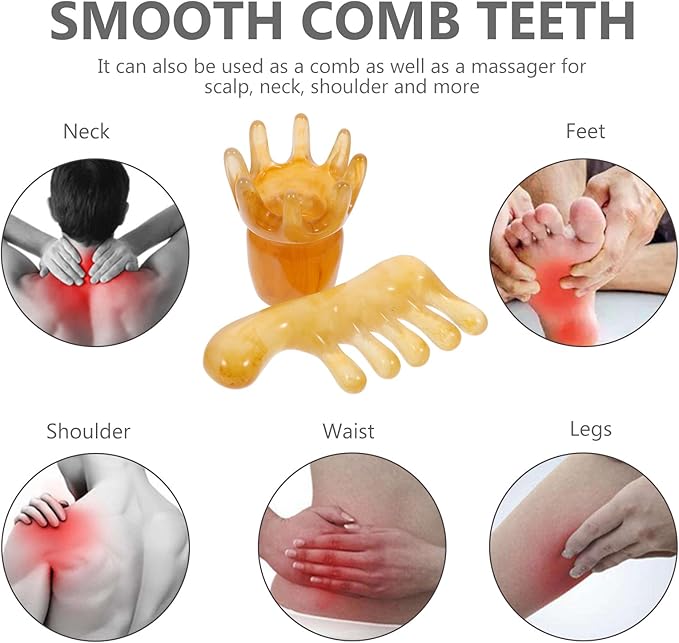 GLEAVI 4 Pcs Resin Massage Comb Jade Comb Chinese Scalp Acupunctures Scraping Facial Massage Tool Massage Tools Face Tools Head Messages Scalp Relax Beeswax Resin Scraping Stone