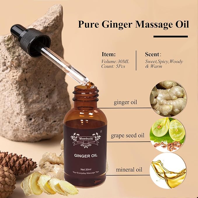 Ginger Oil, Ginger Massage Oil for Lymphatic Drainage, Ginger Essential Oil for Swelling and Pain, Hair, Massage, Skin