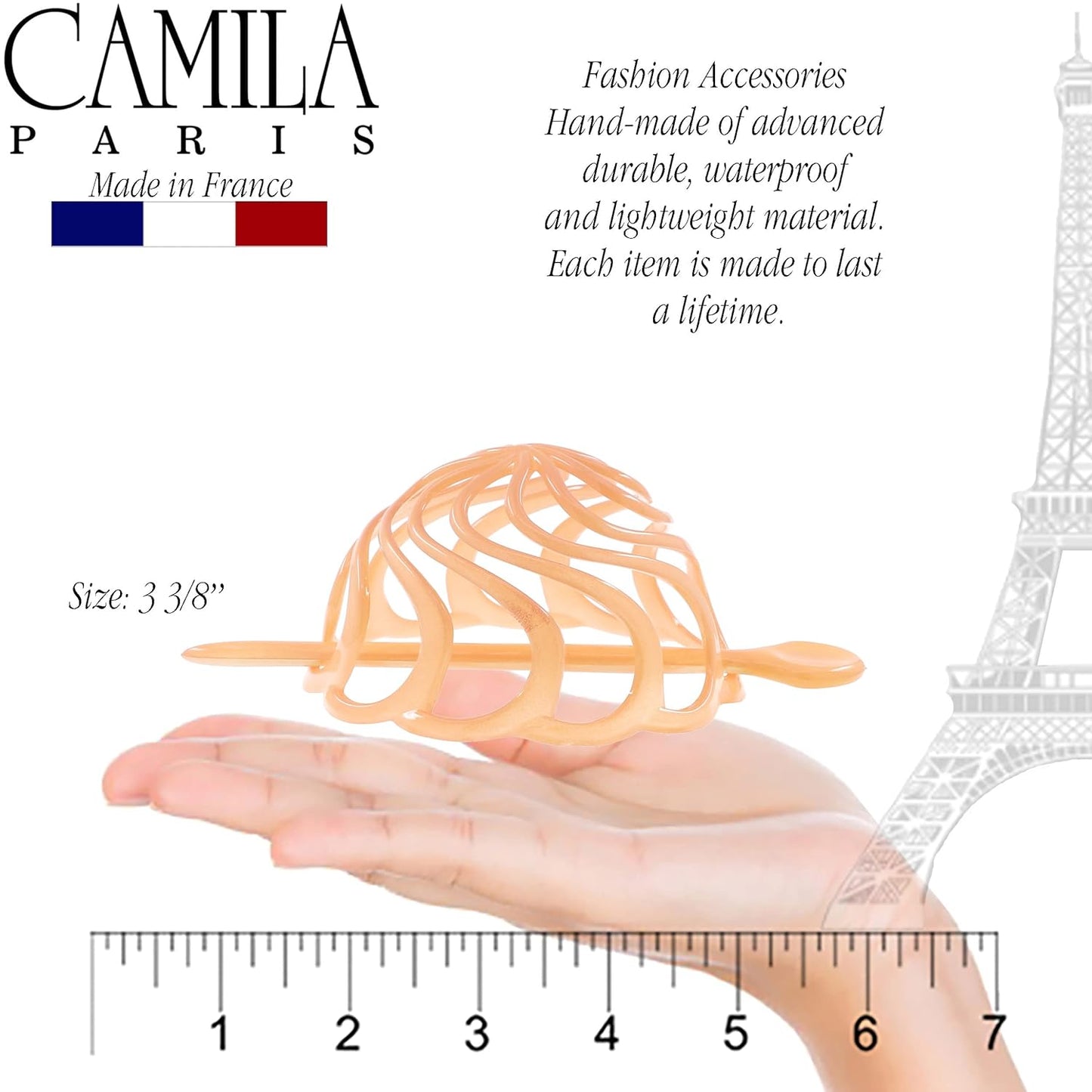 Camila Paris CP2891 French Hair Bun Clip Maker Cover Cap Holder, Beige, Round Dome Bun Hair Clip for Women Hair Updo, Styling Hair Bun Accessories for Women, No Slip and Durable, Made in France