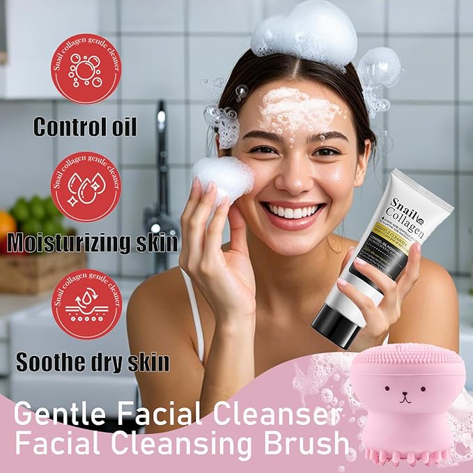 All About Snail Mucin Kit - Anti Aging Skin Care Set for Women - Hydrating Skin Care Routine Kit for Women with Cleanser ,Snail Mucin Moisturizer,Serum for Face,Jade Roller,Headband for All Skin Types