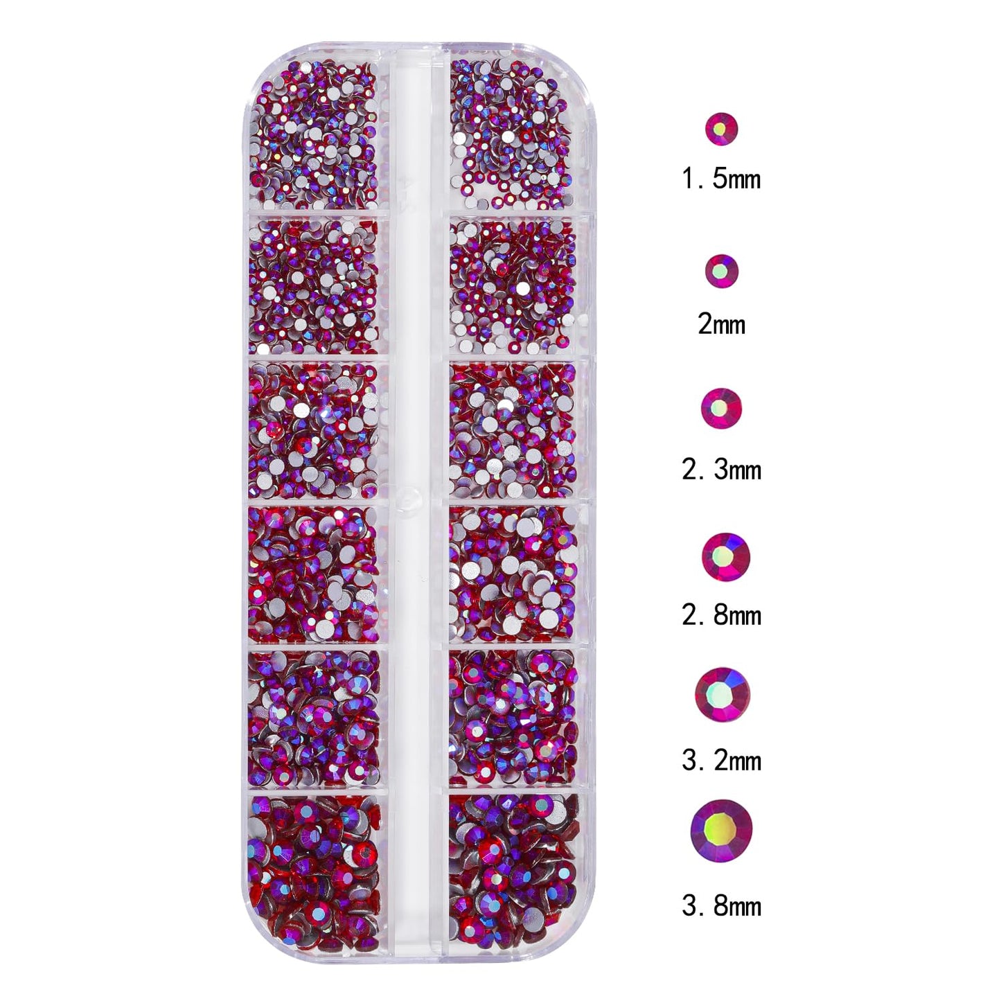 HNUIX Nail Rhinestones - 3D Multi Shape Size, Crystal AB Red Nail Gems, Flat Back, with Kit, for Nail Art, DIY Decorations