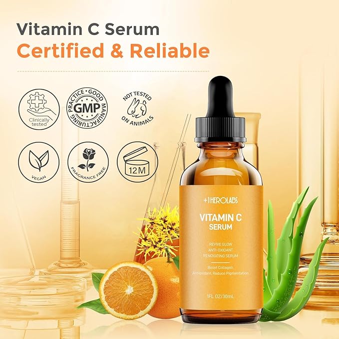 Vitamin C Face Serum With Hyaluronic Acid - Anti Aging Serum - Reduce Dark Spots, Professional Grade Treatment For Face & Eyes