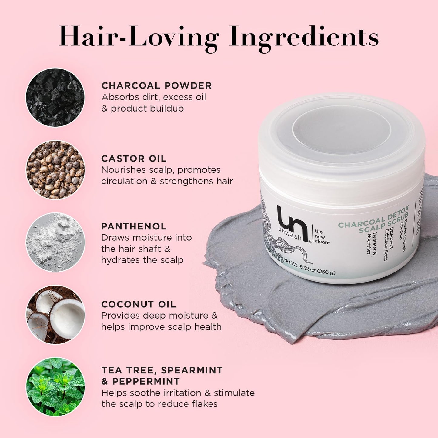 Unwash Charcoal Detox Scalp Scrub - Detoxify, Exfoliate, & Rebalance Hair & Scalp, Removes Build-Up, For Dry, Itchy Scalps Paraben Free, 8.82 oz