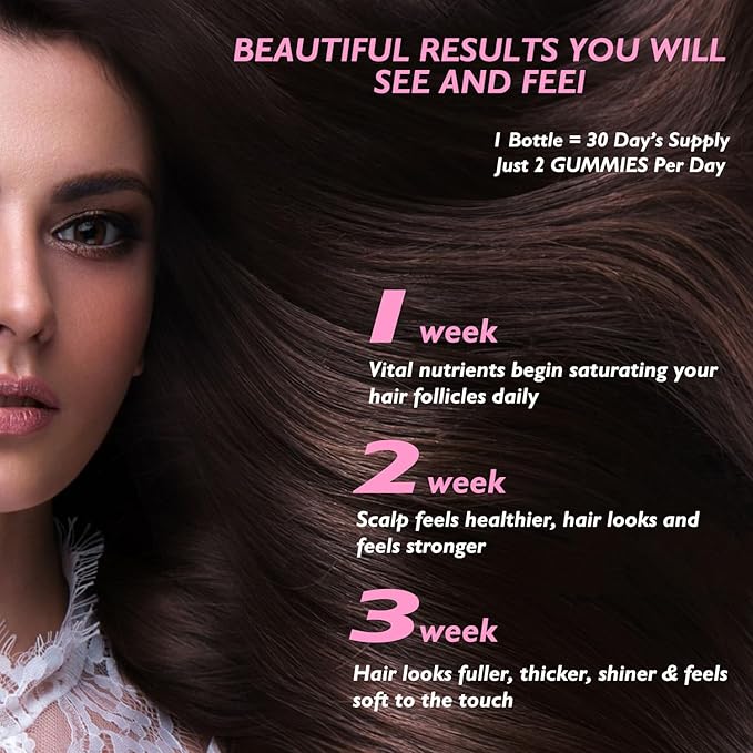 Hair Skin and Nails Gummies -Vegan Vitamins B7, Supports Hair Growth and Stronger Nails for Women & Men, Healthy Skin, 30 Day Supply, 60 Count, Strawberry Flavor