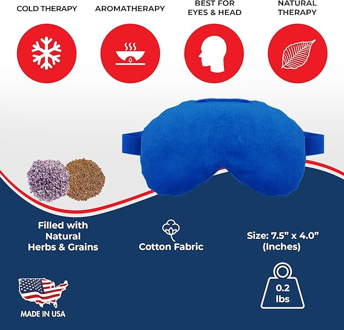 Lavender Eye Mask - Weighted Eye Mask for Relaxation and Yoga - Cold Therapy Eye Masks for Women, Men - 1 Eye Mask Blue