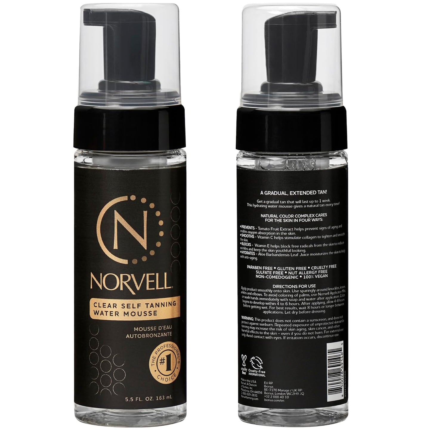 Norvell Essentials Clear Self Tanner Water Mousse 5.8 fl oz Raspberry Almond – Lightweight Self Tanning Foam for Streak Free Natural Fake Tan, Body Bronzer with Vitamin C & E